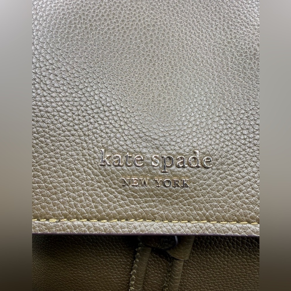 Kate Spade olive green New York sinch pebbled leather backpack - Picture 3 of 13